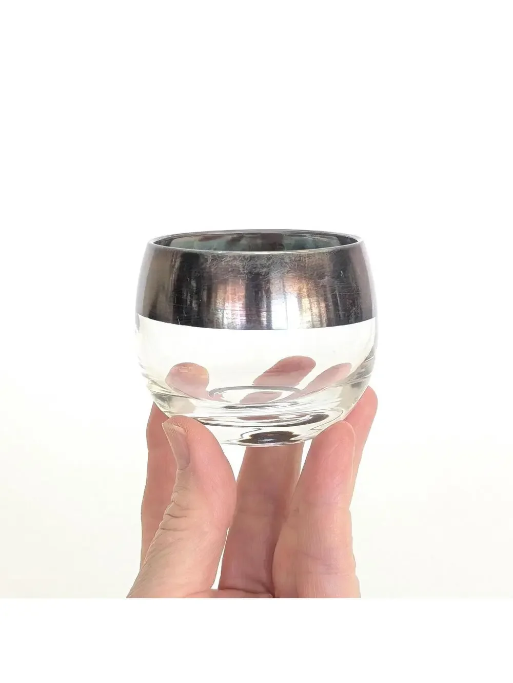 Vintage Dorothy Thorpe Style Roly Poly Glasses with Silver Band - Punch Cups